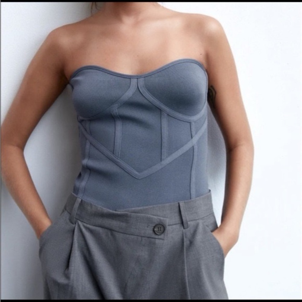Zara Corset Bandeu Taupe Strapless Bustier